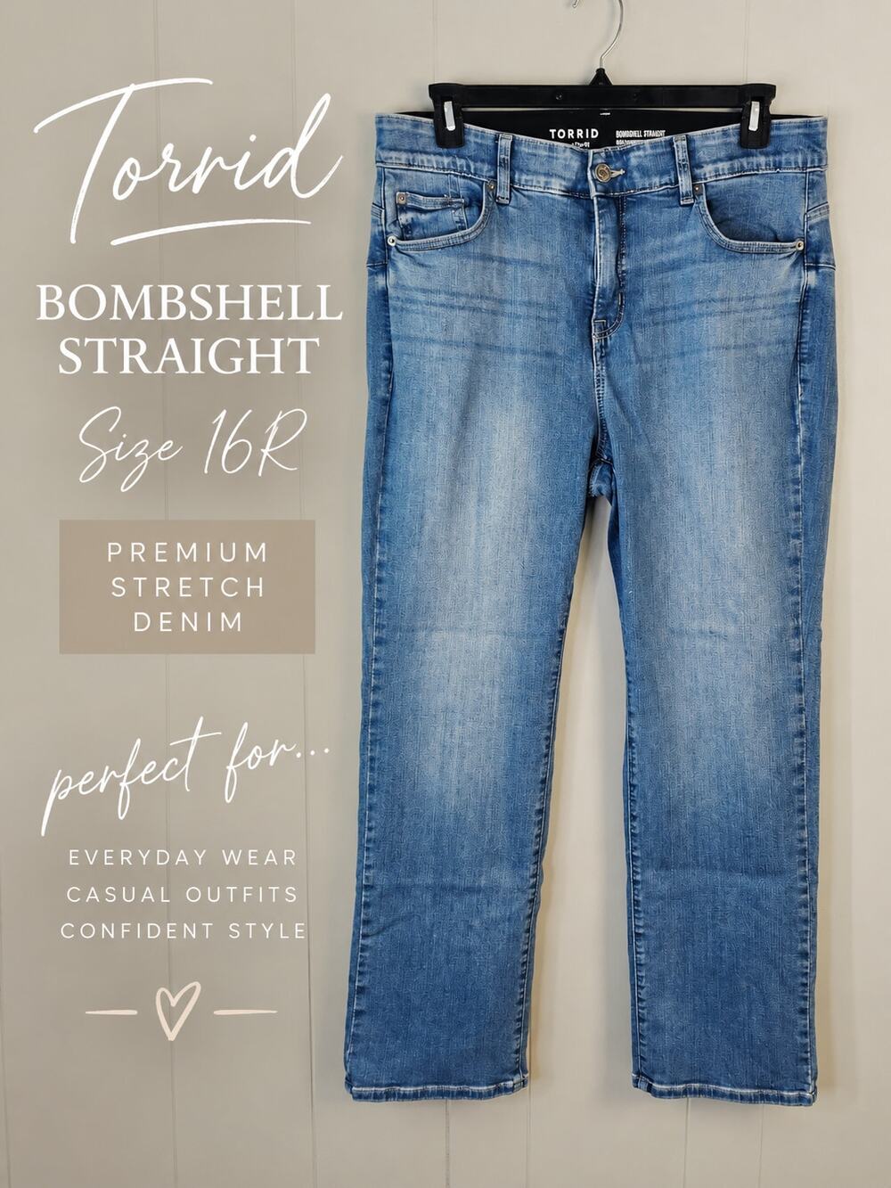 Torrid Bombshell Straight Jeans 16R Medium Wash Premium Stretch Denim 2025 Relax